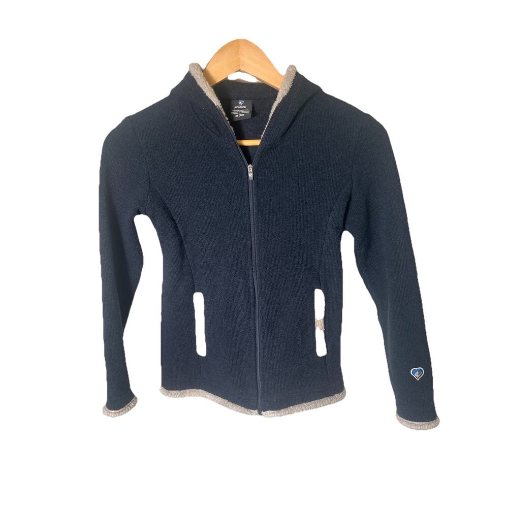 KÜHL Youth M‎ (10) Fleece Zip Hoodie Jacket Navy Blue Sherpa Lined Hooded